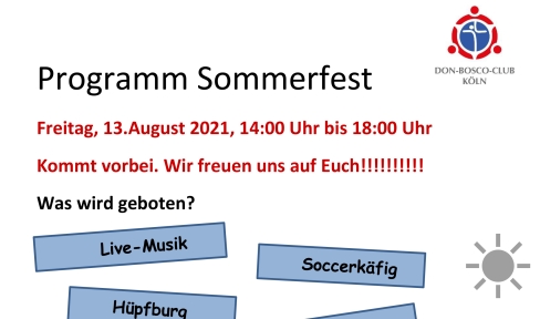 Programm des Sommerfestes im Don Bosco Club Köln am 13. August 2021